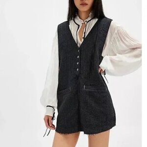 NWOT We The Free Pinstripe Menswear Vest Black Combo